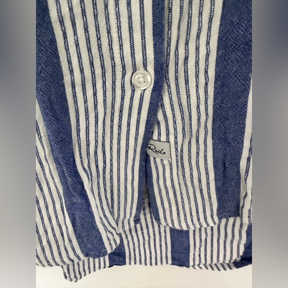 Rails Eloise Triston Stripe Top Blue White Mandarin Collar Soft Twill Blouse - Picture 5 of 6